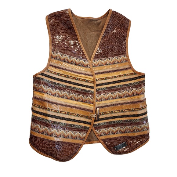 Sharif Jackets & Blazers - Sharif Limited Edition Leather VEST Medium Brown Textured Fabric Lined
